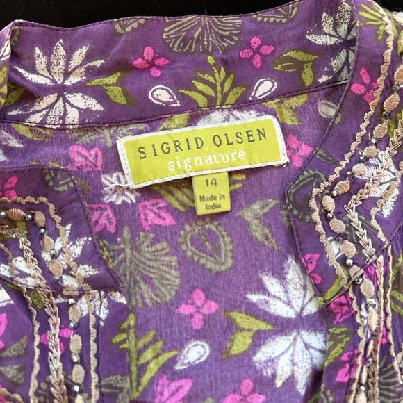 Sigrid Olsen Floral Tunic Beaded Lightweight Beach Swim Coverup - Picture 3 of 5